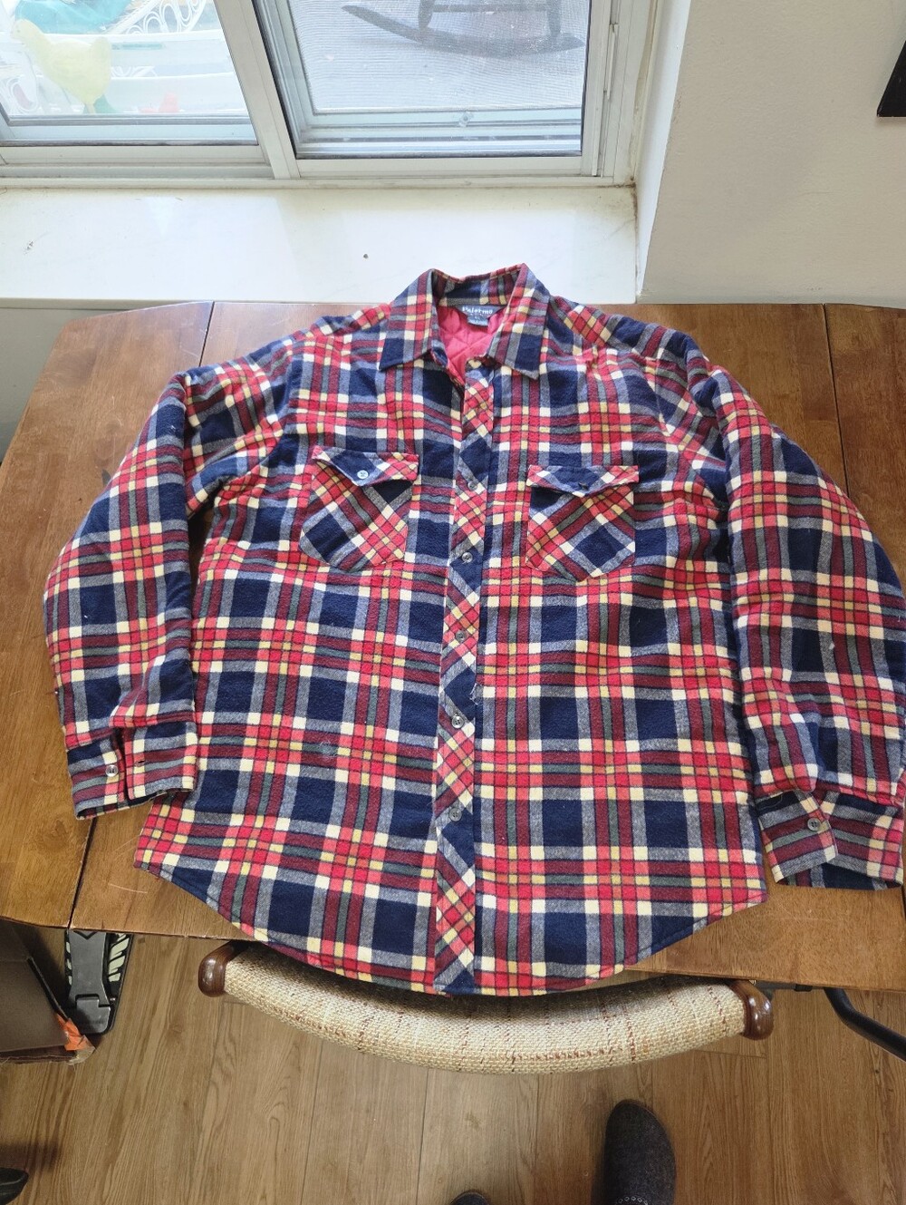 VTG 80s Palermo Quilted Flannel Shirt Jacket Red Plaid Shacket Mens L